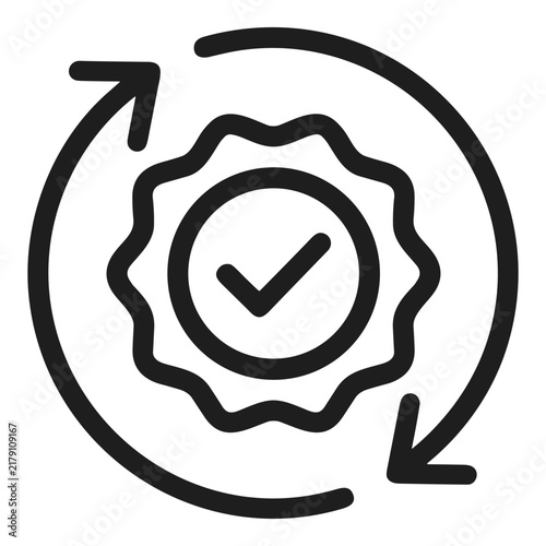 Quality assurance checkmark icon with recycling arrows loop