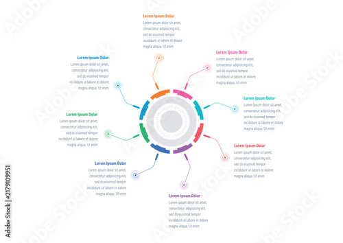 Circular eight-step infographic template. Geometric informational template. Infographic template for the worlds of business, industry, technology, and education