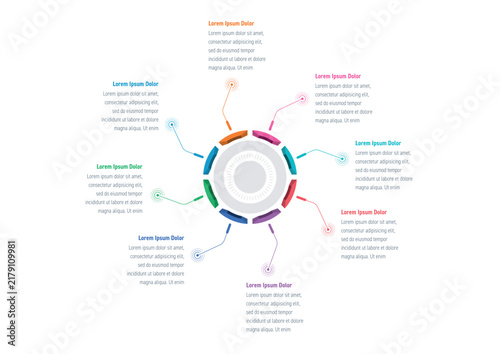 Circular eight-option infographic template. Geometric informational template. Infographic template for the worlds of technology, business, industry, and education