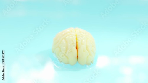 Brain projection emerges from blue background simulating fluid. Can be used in medical elements related Medical and neurological aspects. Minimal idea concept, 3D Render.