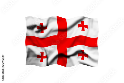 Fotografie Waving Flag of Georgia Isolated on White Background - Wavy Georgian Five-Cross N