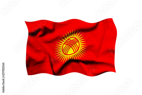 Waving Flag of Kyrgyzstan Isolated on White Background - Wavy Kyrgyz National Banner with Sun Symbol