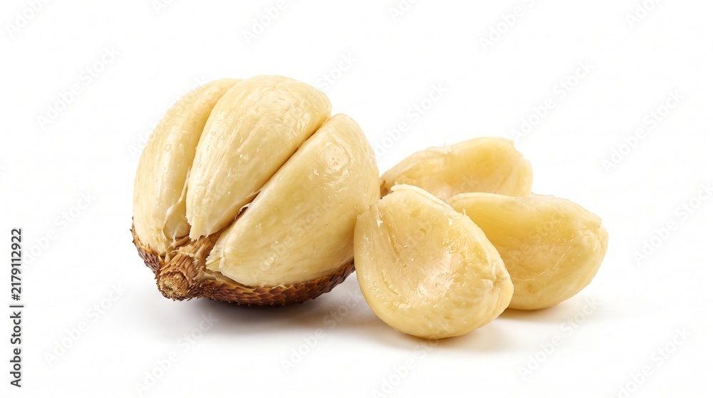 Fototapeta premium Freshly Cut Coconut Meat with Whole Coconut Halves