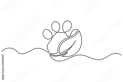  Paw leaf continuous line art featuring an animal footprint combined with a botanical leaf. Clean editable stroke vector