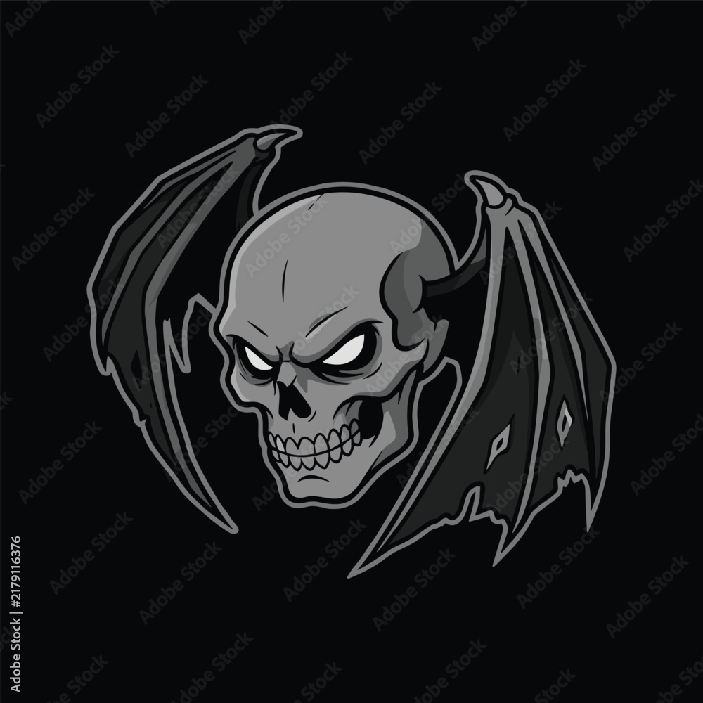 Fototapeta premium Angry Winged Demon Bat Skull Gothic Illustration