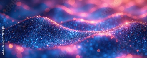 Shimmering holographic waves, repeating geometric pattern, style, blue