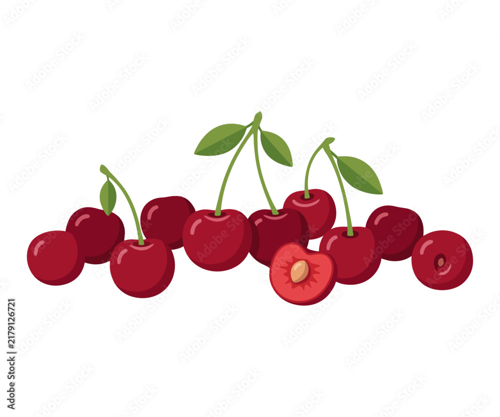 Obraz premium Fresh European Cherries – Ripe Red Summer Orchard Fruit Vector