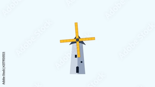 Minimalist Flat Vector Illustration of a Classic Traditional Windmill for Sustainable Energy and Rural Landscape Concept Design