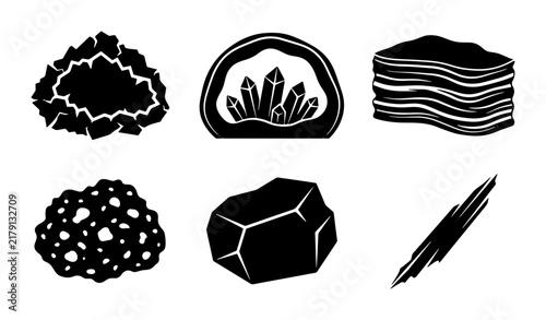 Bild auf Leinwand Geology Icons Set: Mineral Rocks, Crystals, and Geological Formations Vector Gra