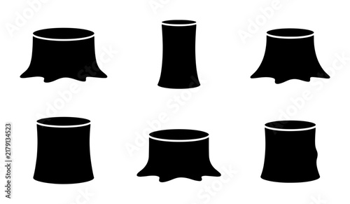 Bild auf Leinwand Black Silhouette Tree Stumps, Forest Remnants, Woodland Elements, Nature Icons,