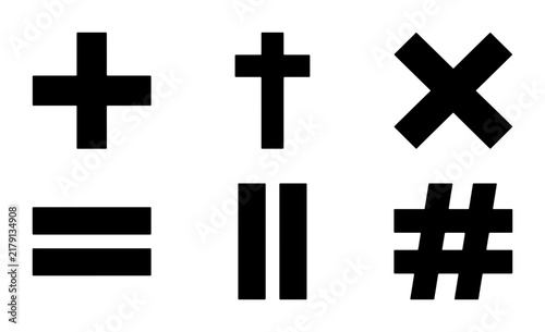 Math Symbols Vector Icons: Plus, Minus, Multiply, Equals, Pause, Hashtag - Simple Black Graphics for Education and Design