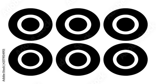 Six Black Concentric Circles, Minimalist Graphic Elements, Simple Geometric Shapes, Modern Design Icons, Vector Art Collection