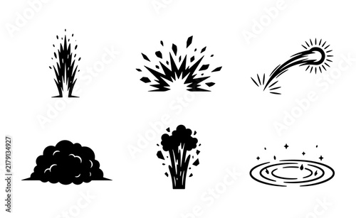 Explosion and Burst Icons, Dynamic Impact Graphics, Comic Style Action Effects, Black and White Vector Elements
