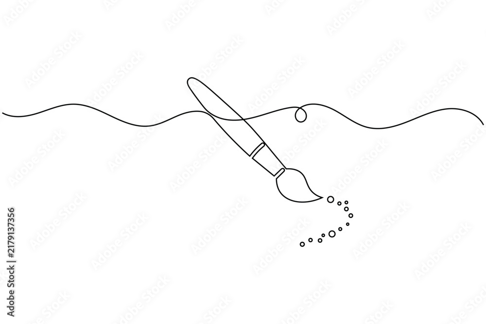 Obraz premium Paint brush splash stroke continuous one line drawing minimalist artistic movement concept vector illustration