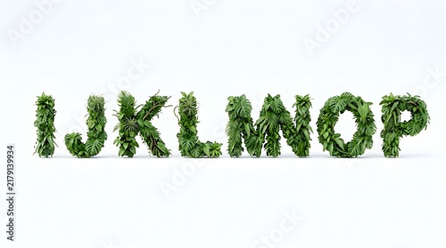 Alphabet letters made from fresh green leaves isolated on a white background