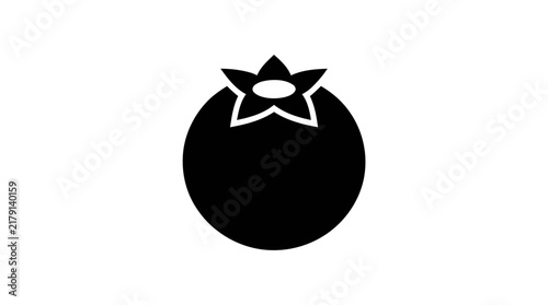 Foto Blueberry icon silhouette features a round fresh berry with calyx leaves isolated on a white background