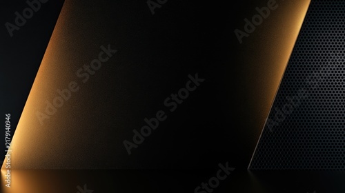 Abstract black and gold textured design with geometric shapes and gradient lighting creating a modern, sleek, and dynamic visual effect.