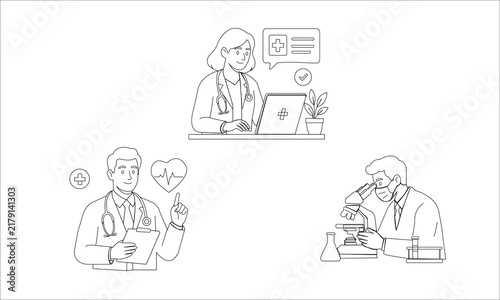 3 Health Care Cartoon  Pencil  Vector art