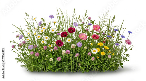 Isolated Wildflower Patch PNG - Lush Summer Meadow Blooms & Tall Grass Graphic Element