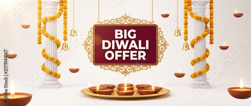 Big Diwali Offer Festive Indian Festival Sale Banner with Diyas and Traditional Decorations