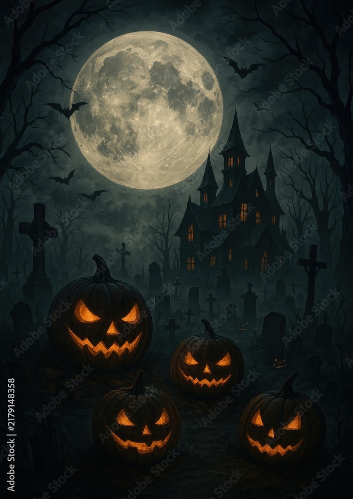 Fototapeta premium Eerie Halloween night scene