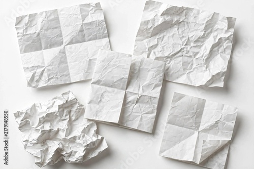 Isolated White Crumpled & Folded Paper Set - Wrinkled Poster Texture Overlay Mockup PNG