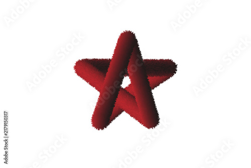 3D Red Furry Star Illustration Isolated on White Background