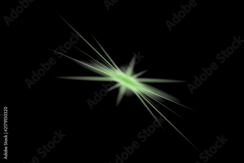 Vibrant Green Lens Flare Sparkle Starburst Illustration on Black Background