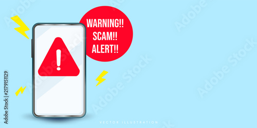 Mobile Scam Warning and Cybersecurity Threat Alert Vector Illustration
