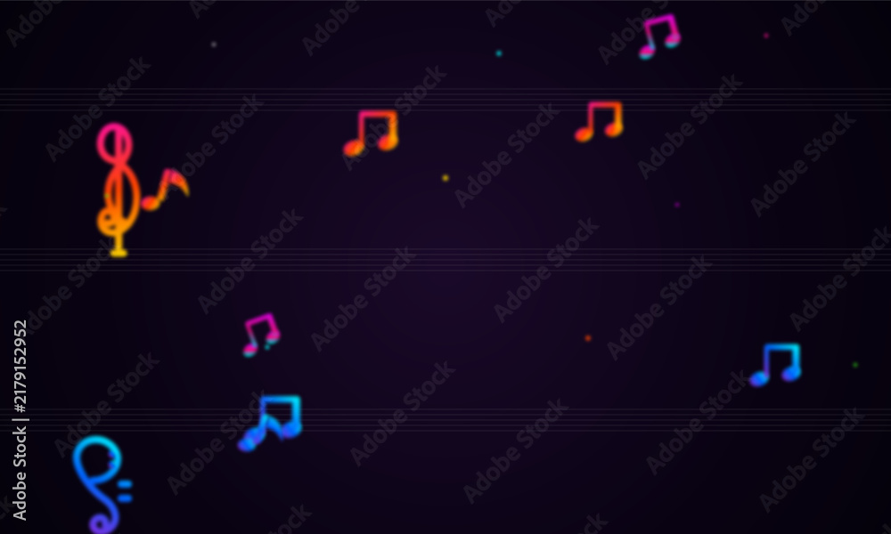 Fototapeta premium Colorful musical notes scattered on a black background, creating a vibrant and dynamic visual representation of music