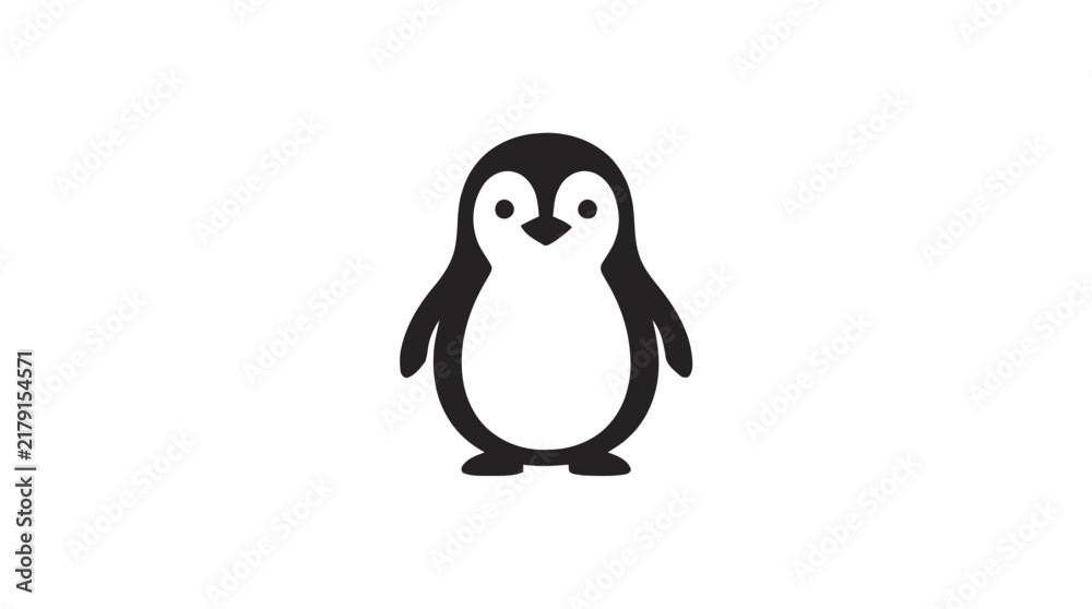 Fototapeta premium Penguin icon designed in a simple minimalist style stands isolated on a white background.
