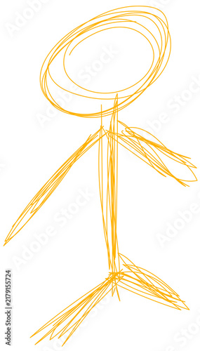 Amber hand-drawn messy scribble stick figure sketch isolated on transparent PNG background