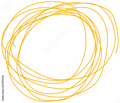 Amber hand-drawn messy scribble circle loop sketch isolated on transparent PNG background