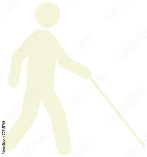 Beige blind person walking with cane silhouette icon isolated on transparent PNG background