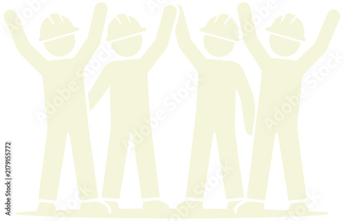 Beige construction workers teamwork success silhouette icon isolated on transparent PNG background