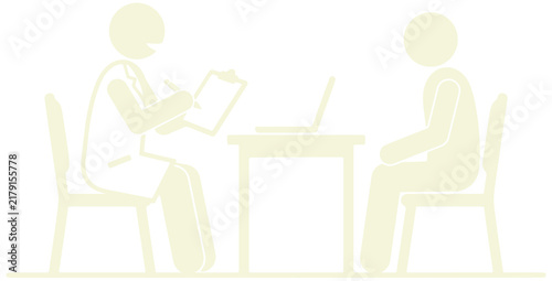 Beige doctor consultation and patient medical examination icon isolated on transparent PNG background