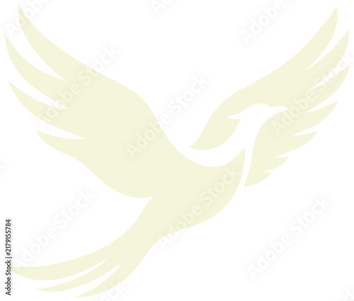 Beige elegant flying phoenix bird or firebird silhouette icon isolated on transparent PNG background