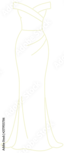 Beige elegant off-shoulder evening gown fashion outline sketch icon isolated on transparent PNG background