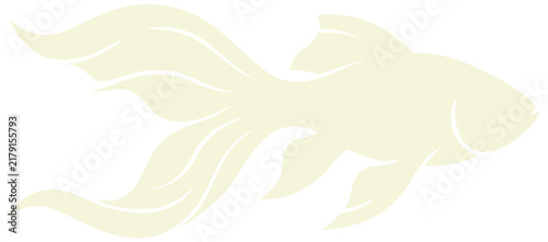 Beige elegant swimming goldfish or betta fish silhouette icon isolated on transparent PNG background