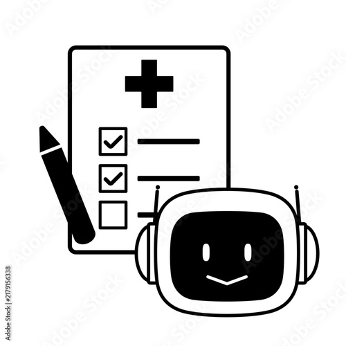 Ai robot with medical checklist form, healthcare assistant icon illustration