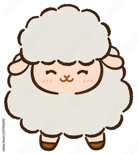 笑顔の羊のかわいいキャラクターイラスト（線あり）