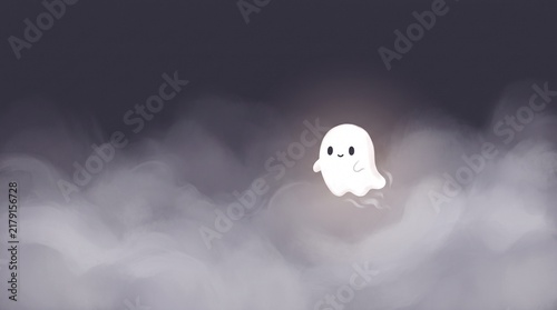 Cute Minimalist Halloween Wallpaper Ghost Silhouette in Fog 4K