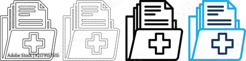 Medical records folder icons with cross symbol for healthcare and hospital management systems.