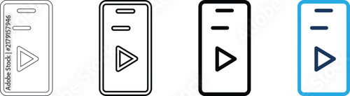 Mobile phone screen with video play button icon set for digital media playback.