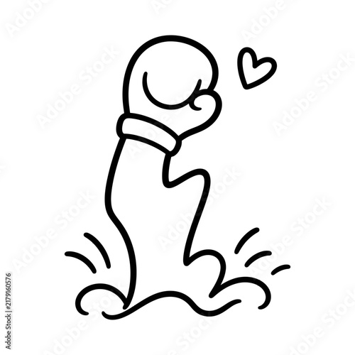 Minimalist hand drawing finger heart gesture with outline doodle style perfect for romantic valentine social media stickers.