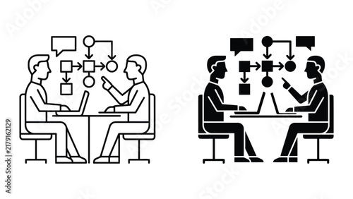 Business team planning workflow and strategy on laptop computers with planning