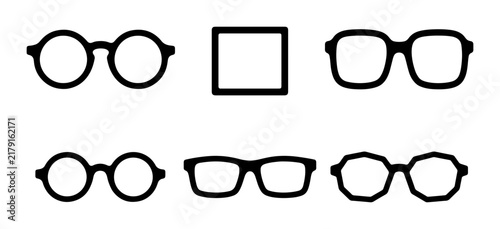 Diverse Eyewear Silhouettes Collection, Vintage Round and Modern Rectangular Glasses Icons, Optical Frames Set, Black and White Vector Graphics for Fashion and Vision Themes