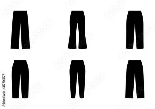 Black Silhouette Collection: Diverse Pant Styles, Vector Icons for Fashion Design, Apparel Graphics, and E-commerce Clothing Templates