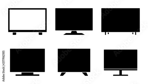 Modern Flat Screen TV Icons, Digital Display Vector Set, Contemporary Television Graphics, Electronic Device Collection
