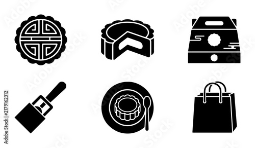 Mid-Autumn Festival Food Icons, Mooncake Packaging, and Gift Bag Vector Set, Traditional Celebration Symbols